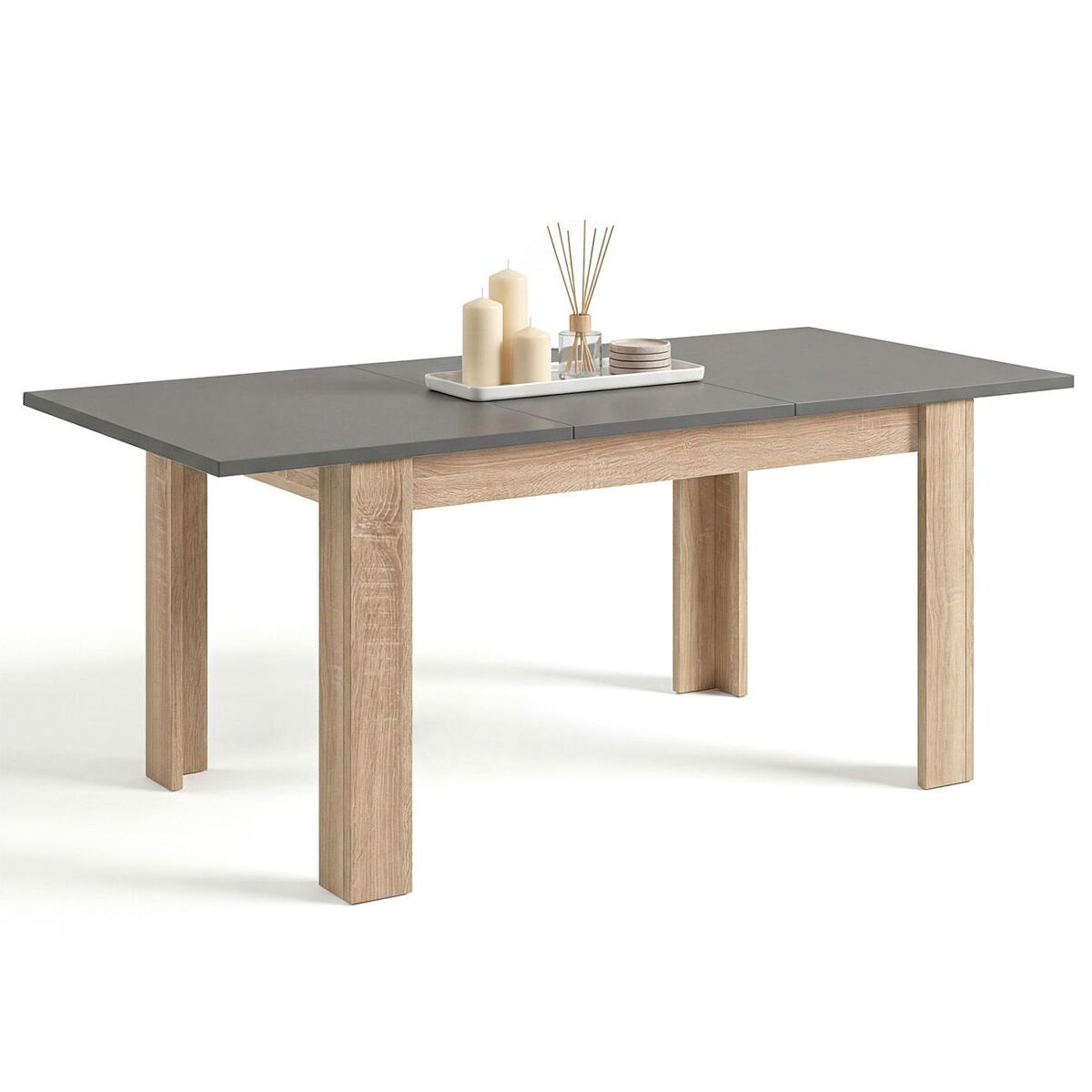 Mesa de jantar extensível 140-190x90 cm sira roble canadian - grafito 190 x 78 x 90 cm