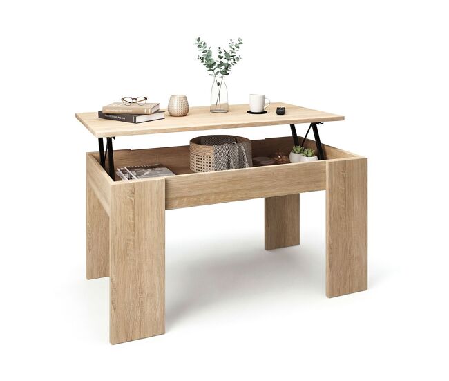 Mesa de centro elevável com espaço de arrumação 90x43-53 cm norak carvalho canadiano 90 x 43,5 x 50 cm