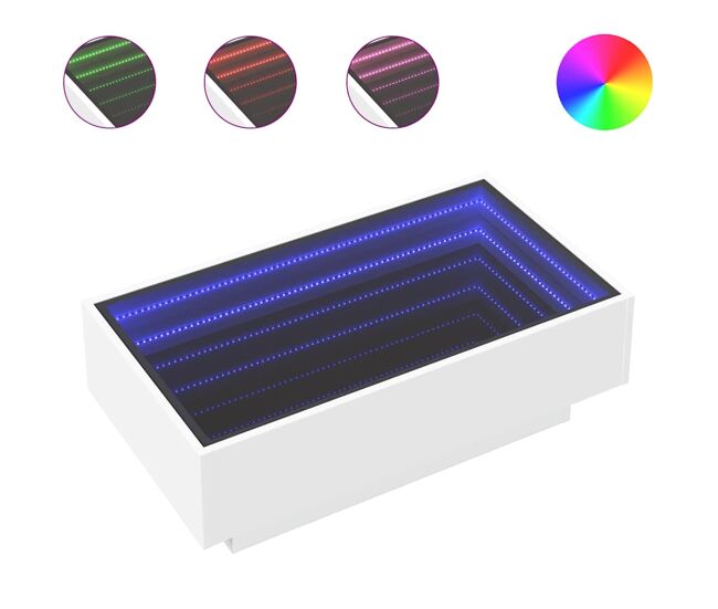 Mesa de centro, mesa baixa, c/ leds 90x50x30 cm derivados de madeira branco