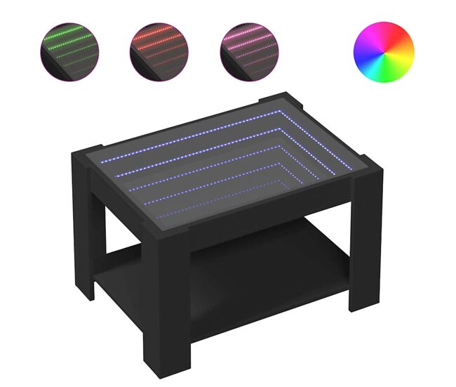 Mesa de centro, mesa baixa, c/ leds 73x53x45 cm derivados de madeira preto