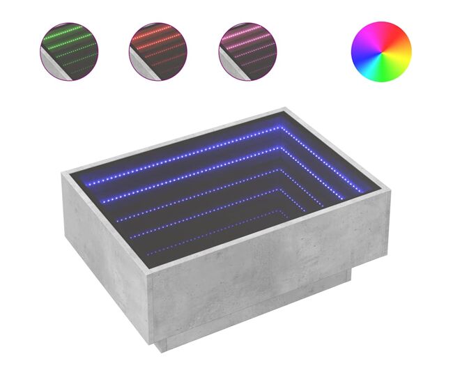 Mesa de centro, mesa baixa c/ leds 70x50x30 cm derivados de madeira