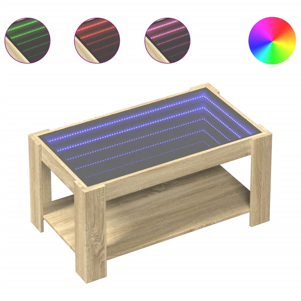Mesa de centro, mesa baixa c/ leds 93x53x45 cm madeira processada