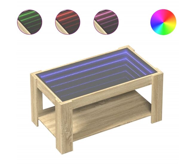 Mesa de centro, mesa baixa c/ leds 93x53x45 cm madeira processada