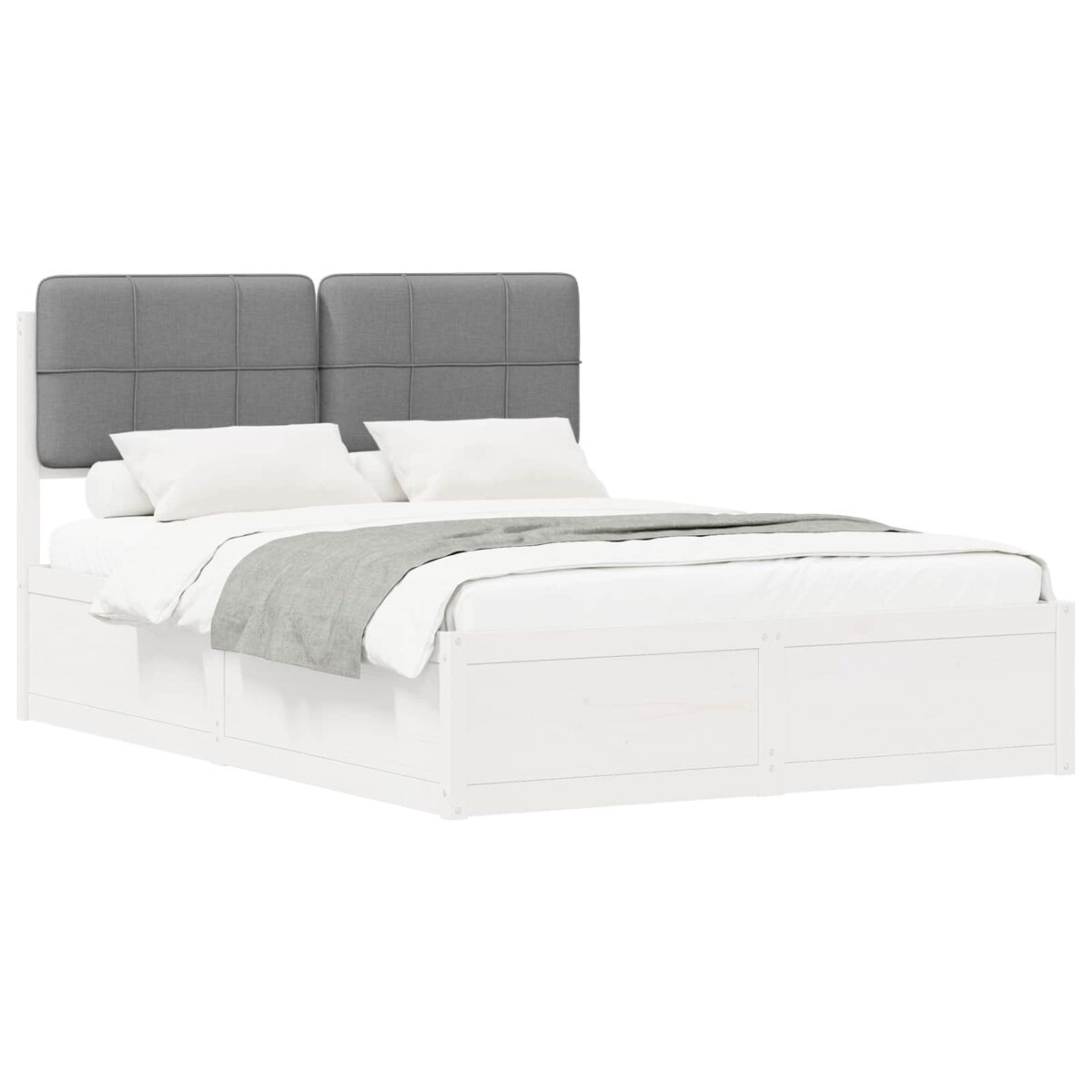 Estrutura de cama de casal moderno com cabeceira estofada cinzento-claro