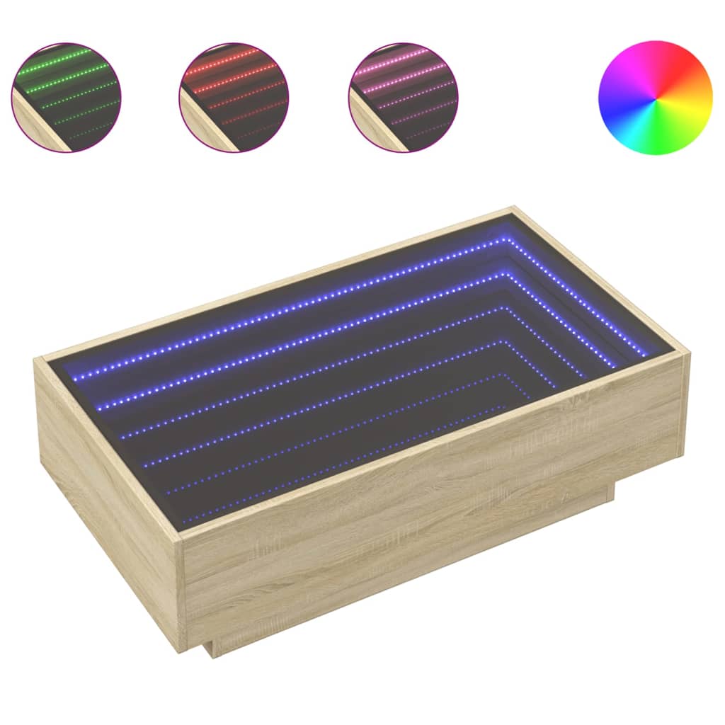 Mesa de centro, mesa baixa c/ leds 90x50x30 cm derivados de madeira