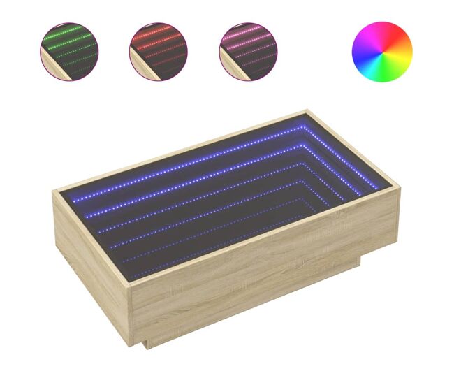 Mesa de centro, mesa baixa c/ leds 90x50x30 cm derivados de madeira