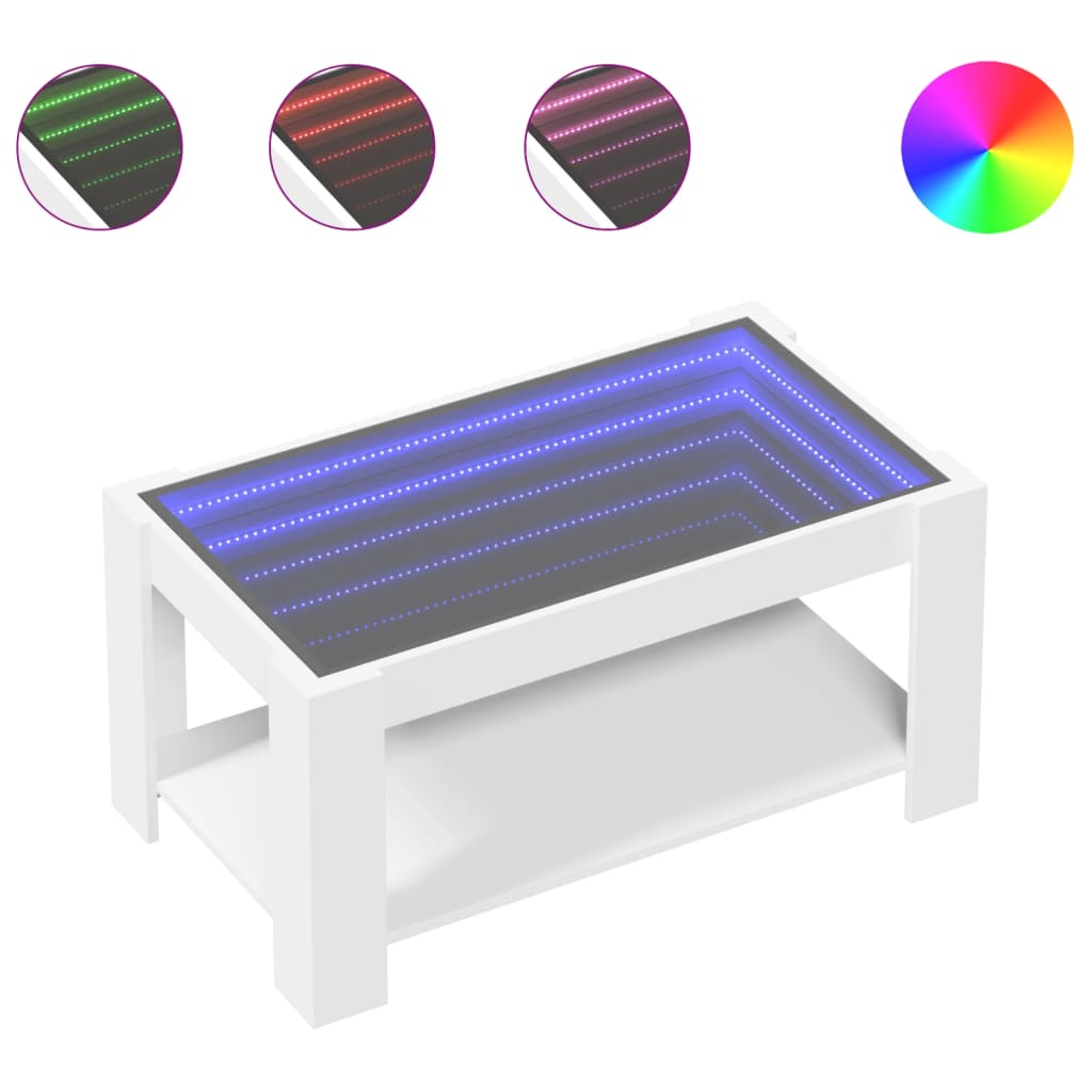 Mesa de centro, mesa baixa, c/ leds 93x53x45 cm derivados de madeira branco