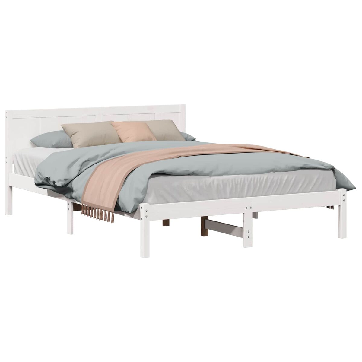 Estrutura de cama de casal simple - branco 150 x 200 cm madeira de pinho maciça