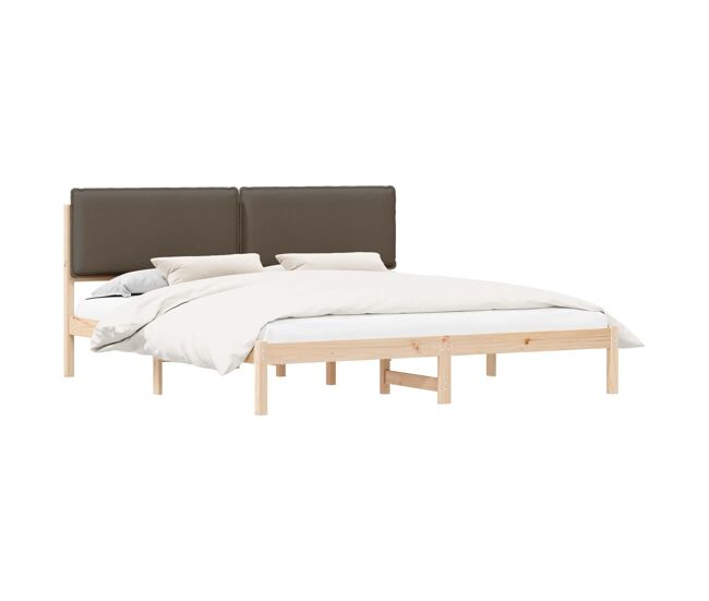 Estrutura de cama de casal moderno com cabeceira estofada cinzento-acastanhado