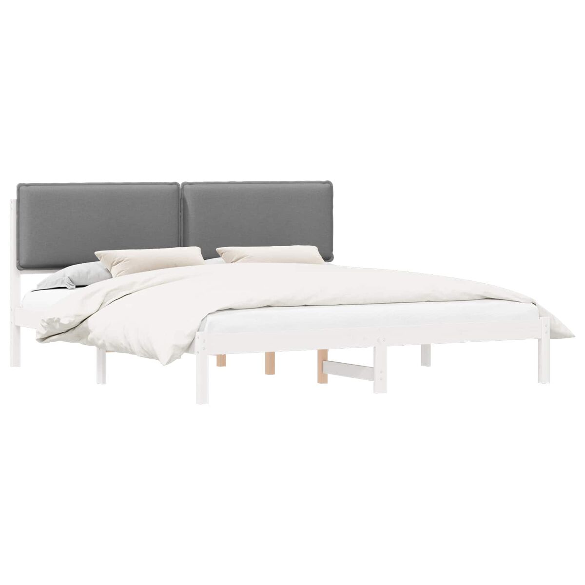 Estrutura de cama de casal moderno com cabeceira estofada cinzento-claro