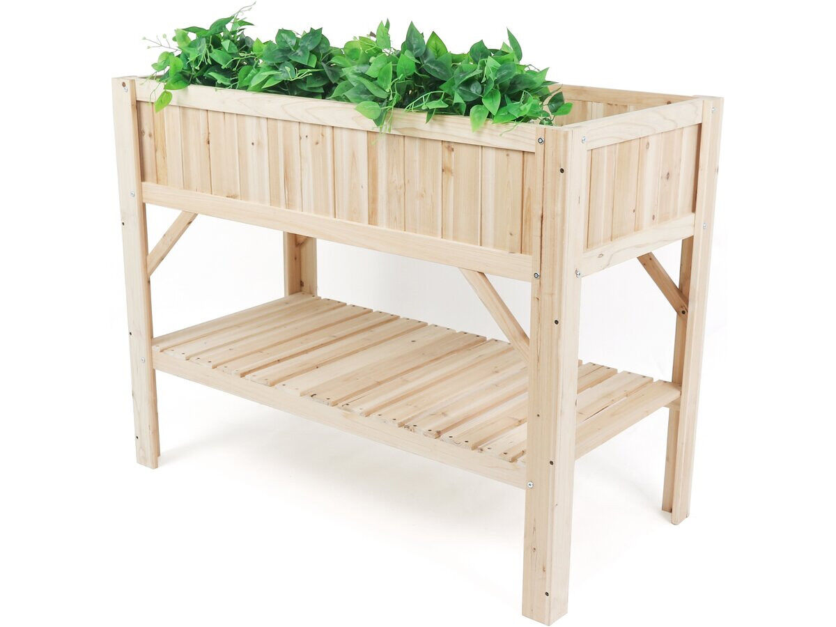 Horta quadrada de madeira "magnolia" com pés - 115 x 57 x 90 cm - bege