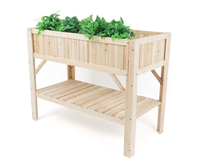 Horta quadrada de madeira "magnolia" com pés - 115 x 57 x 90 cm - bege