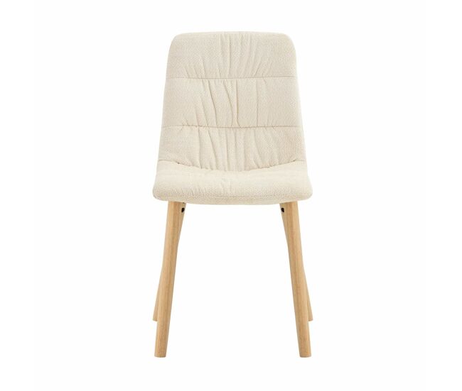 Conjunto de 2 cadeiras de jantar de 88 cm - estofadas em tecido plissado, pernas em madeira maciça, estilo nórdico moderno - branco e madeira