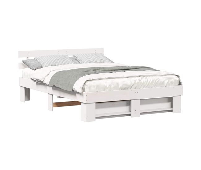 Estrutura da cama de casal simple com cabeceira branco 140 x 200 cm