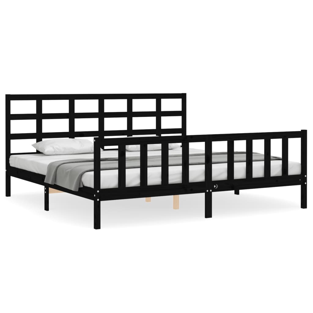Estrutura de cama de casal moderno com cabeceira 200x200 cm madeira maciça preto