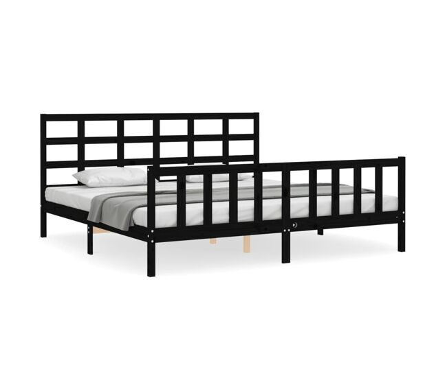 Estrutura de cama de casal moderno com cabeceira 200x200 cm madeira maciça preto