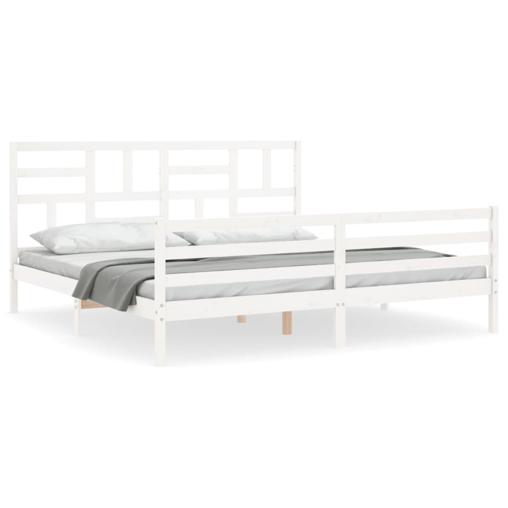 Estrutura de cama de casal moderno com cabeceira 200x200cm madeira maciça branco