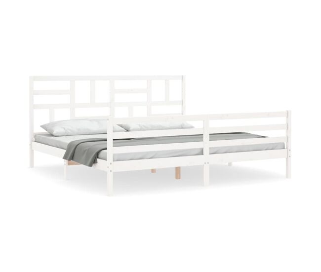 Estrutura de cama de casal moderno com cabeceira 200x200cm madeira maciça branco