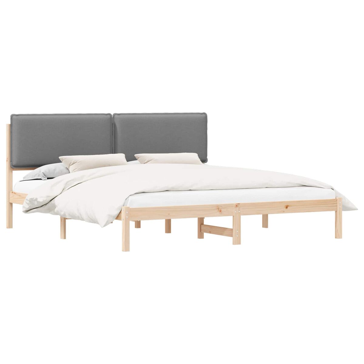 Estrutura de cama de casal moderno com cabeceira estofada cinzento-claro