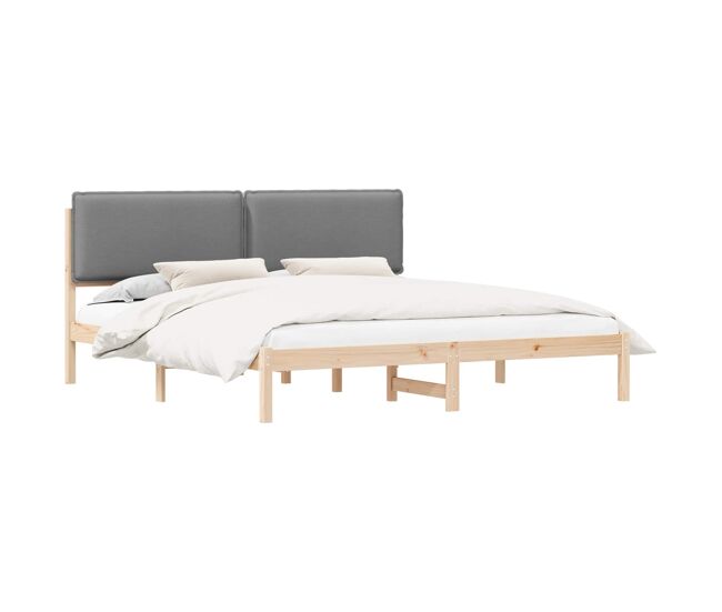 Estrutura de cama de casal moderno com cabeceira estofada cinzento-claro