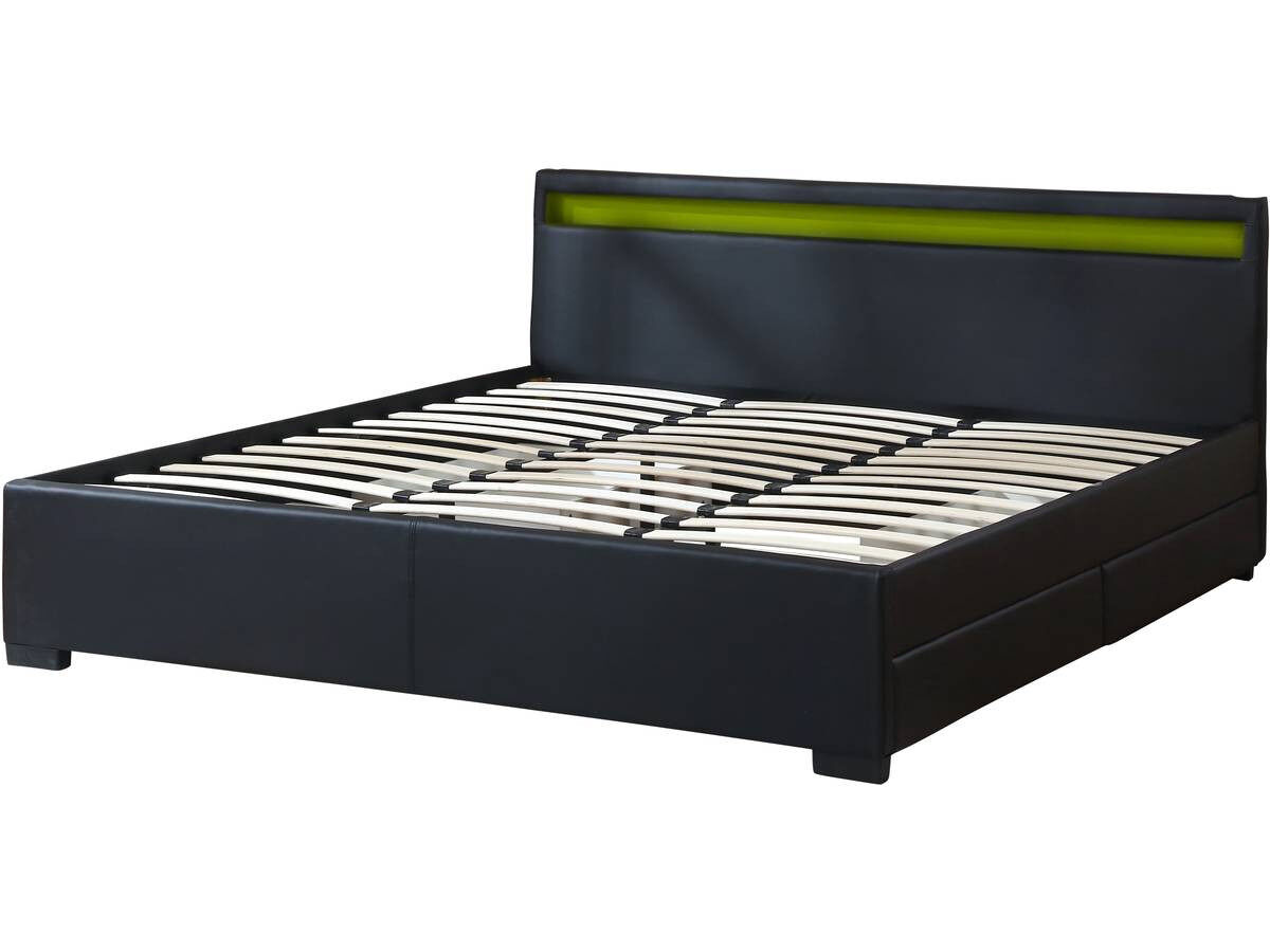 Cama de casal com iluminação led e 4 gavetas  - 180 x 200 cm - noir
