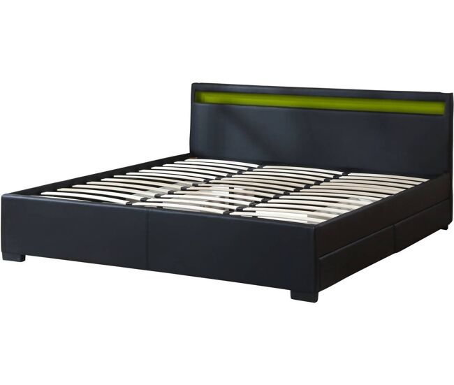Cama de casal com iluminação led e 4 gavetas - 180 x 200 cm - noir