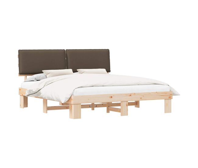 Estrutura de cama de casal moderno com cabeceira estofada cinzento-acastanhado