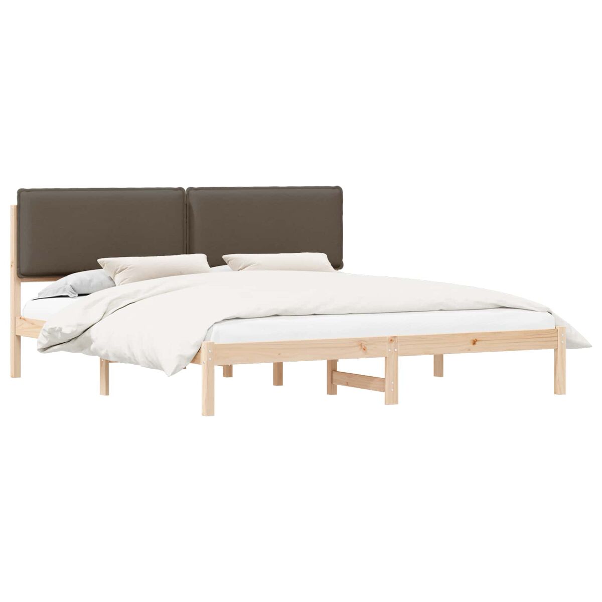 Estrutura de cama de casal moderno com cabeceira estofada cinzento-acastanhado