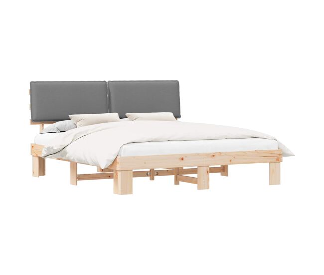 Estrutura de cama de casal moderno com cabeceira estofada cinzento-claro
