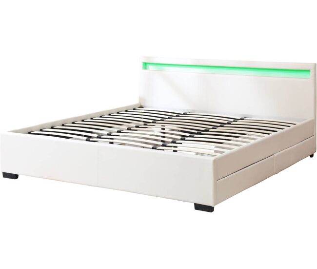 Cama dupla led com 4 gavetas "nico" - 180 x 200 cm - blanche