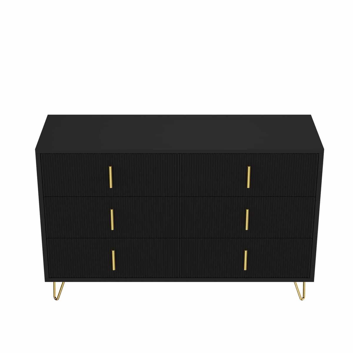 Aparador 120x40x77 cm - com 6 gavetas - puxadores dourados - preto