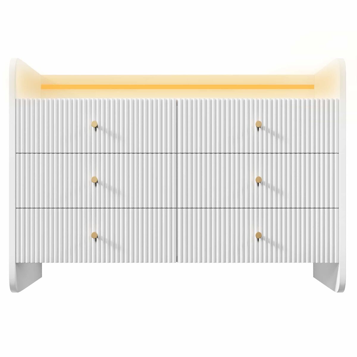 Aparador 120x40x75 cm - com led e 6 gavetas - design ondulado - branco