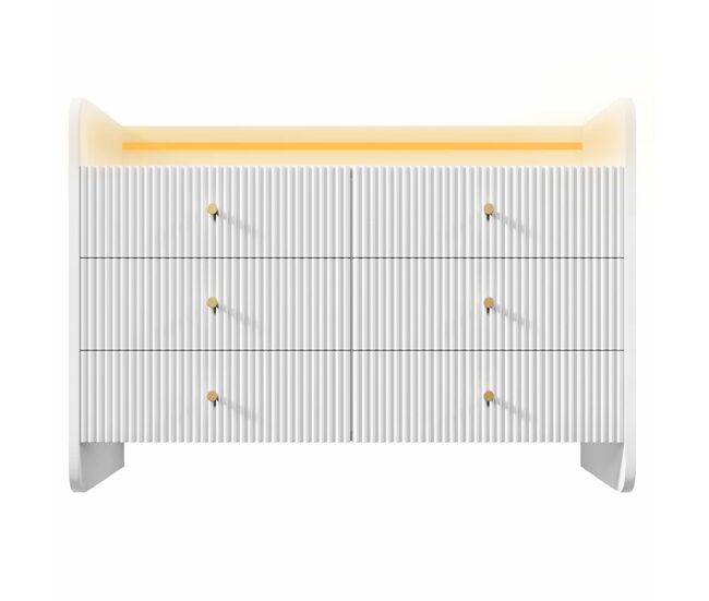 Aparador 120x40x75 cm - com led e 6 gavetas - design ondulado - branco