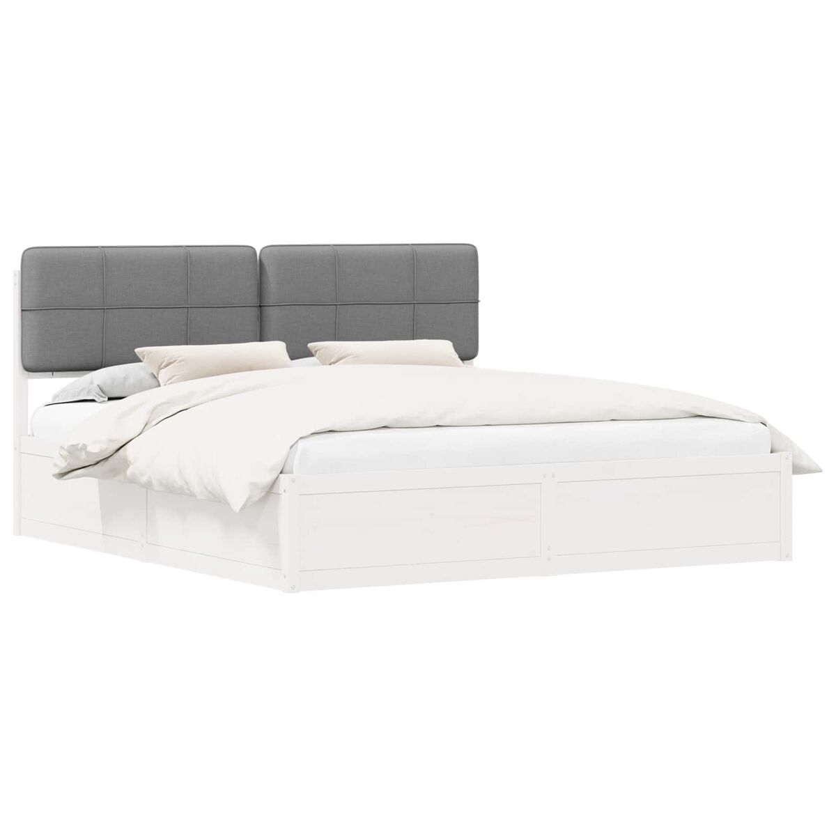 Estrutura de cama de casal moderno com cabeceira estofada cinzento-claro