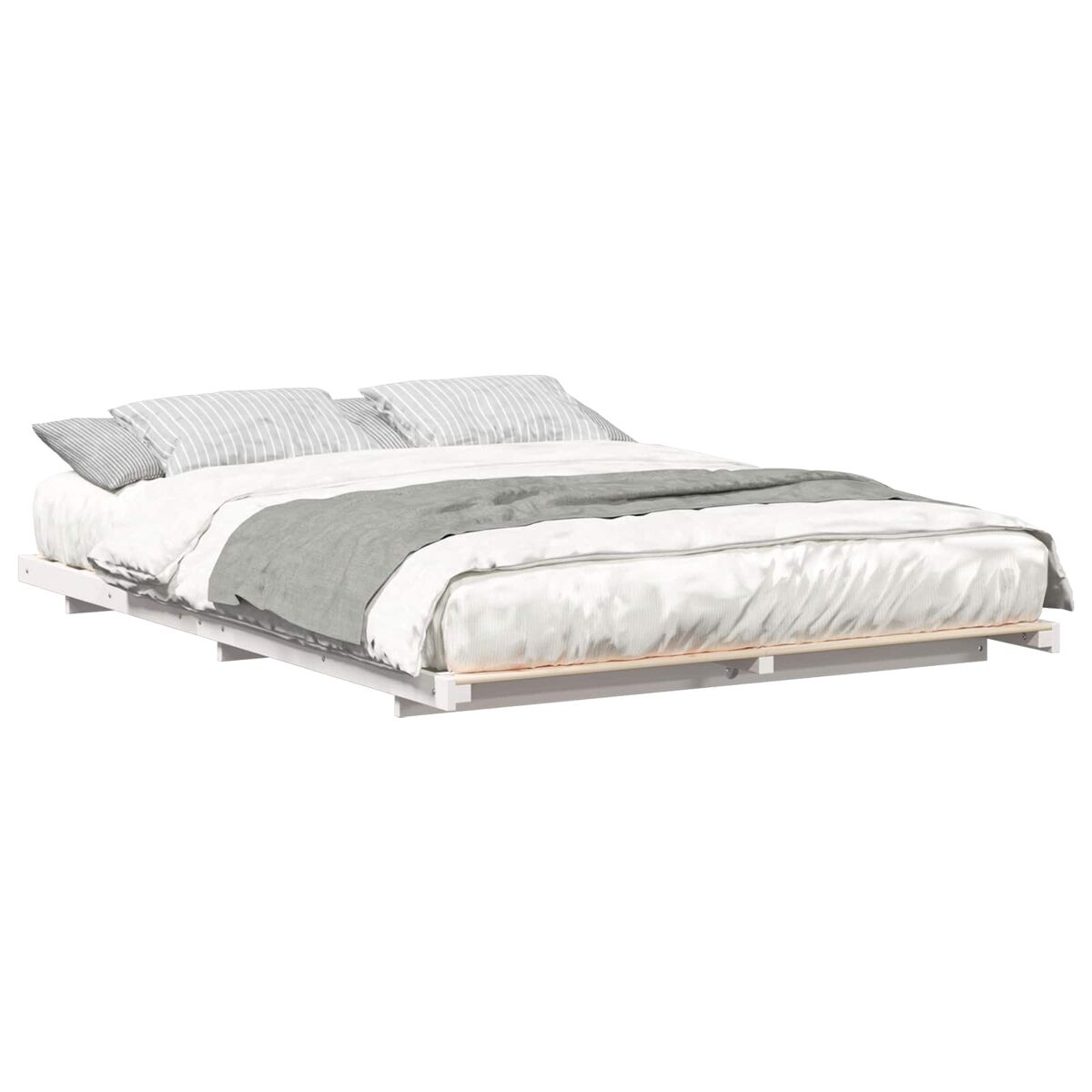 Estrutura de cama de casal simple de chão simples e minimalista - branco 140 x 220 cm
