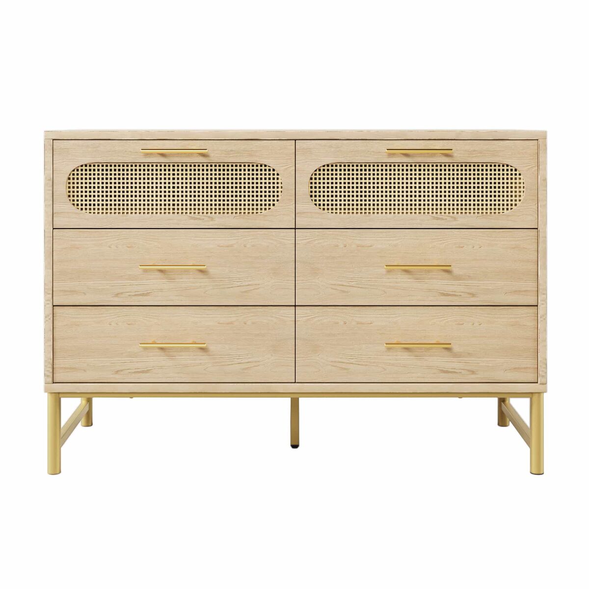 Cômoda 120x40x74 cm - 6 gavetas, puxadores de metal, proteção contra tombamento - carvalho sonoma