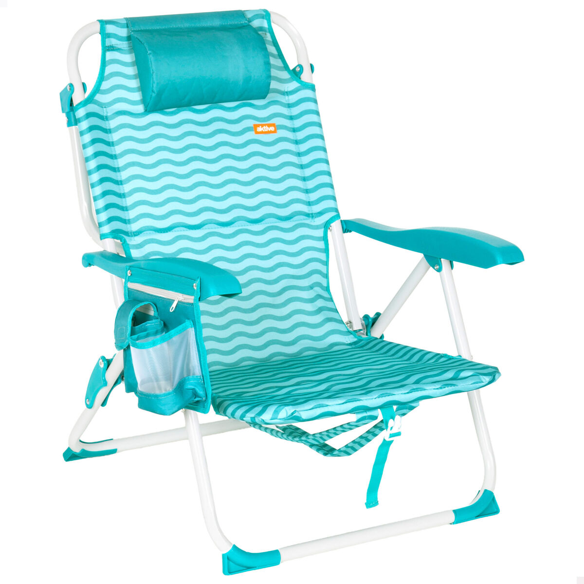 Aktive cadeira de praia multiposições 48x58x76 cm ondas azuis com bolsos