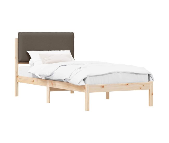 Estrutura de cama de solteiro design com cabeceira estofada cinzento-acastanhado