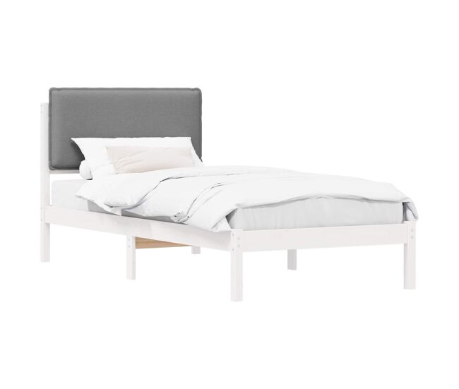 Estrutura de cama de solteiro simple com cabeceira estofada cinzento-claro