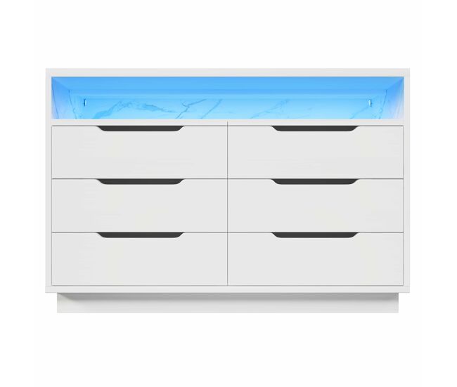 Aparador 120x40x85 cm - com iluminação led, 6 gavetas, design moderno, branco