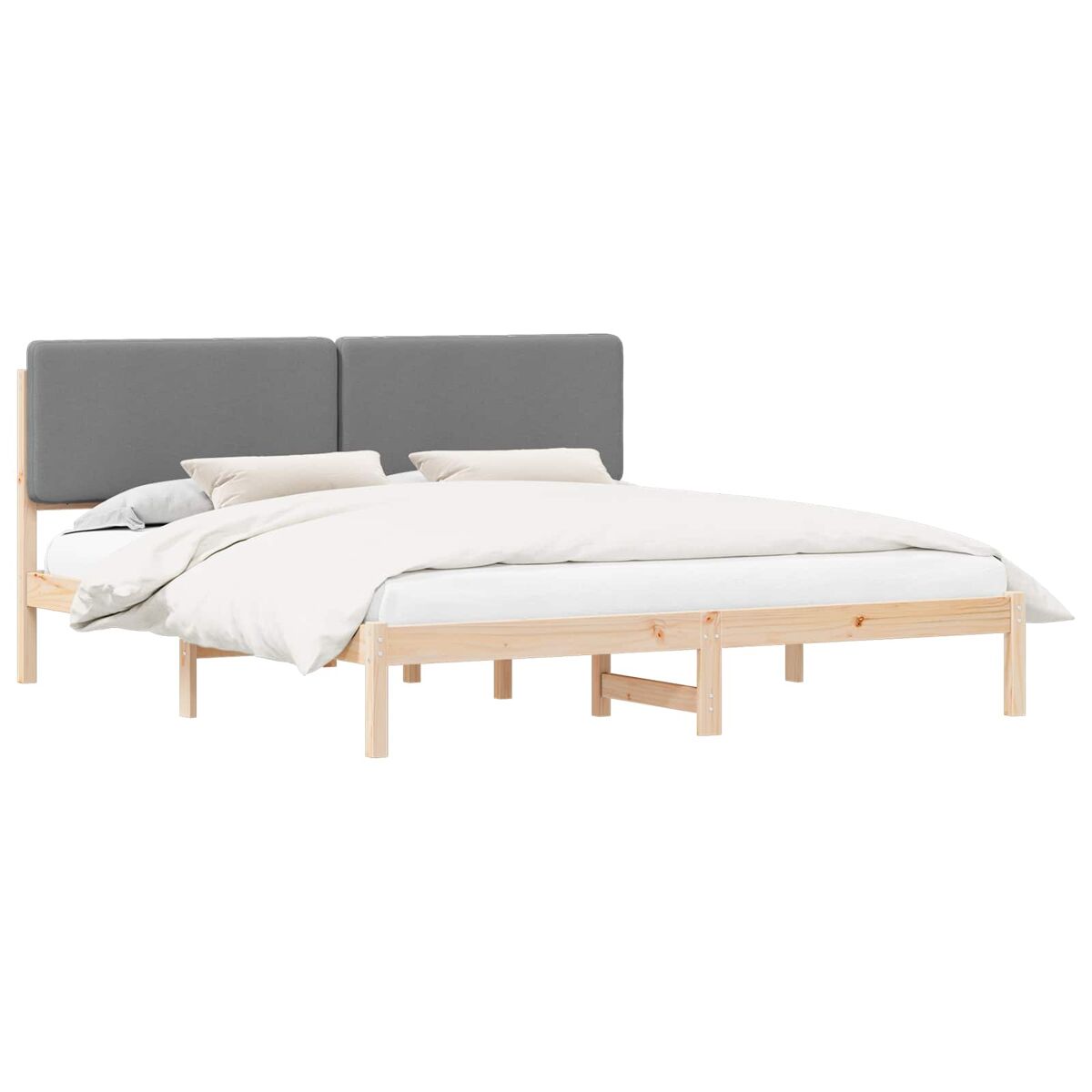 Estrutura de cama de casal moderno com cabeceira estofada cinzento-claro