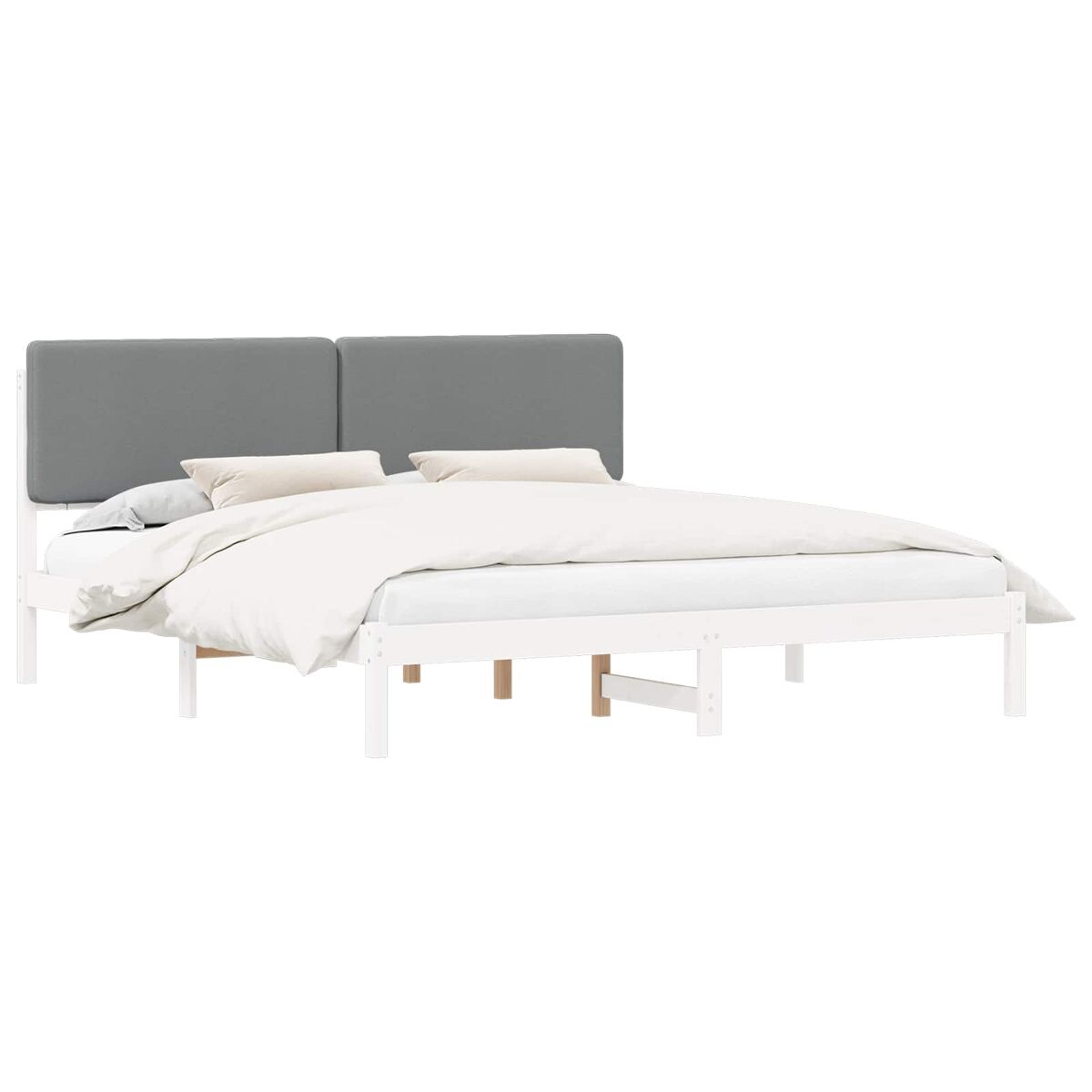 Estrutura de cama de casal moderno com cabeceira estofada cinzento-claro