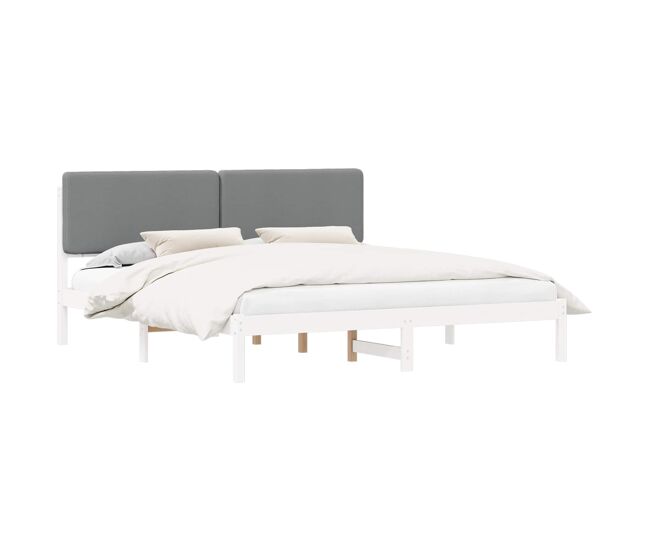 Estrutura de cama de casal moderno com cabeceira estofada cinzento-claro