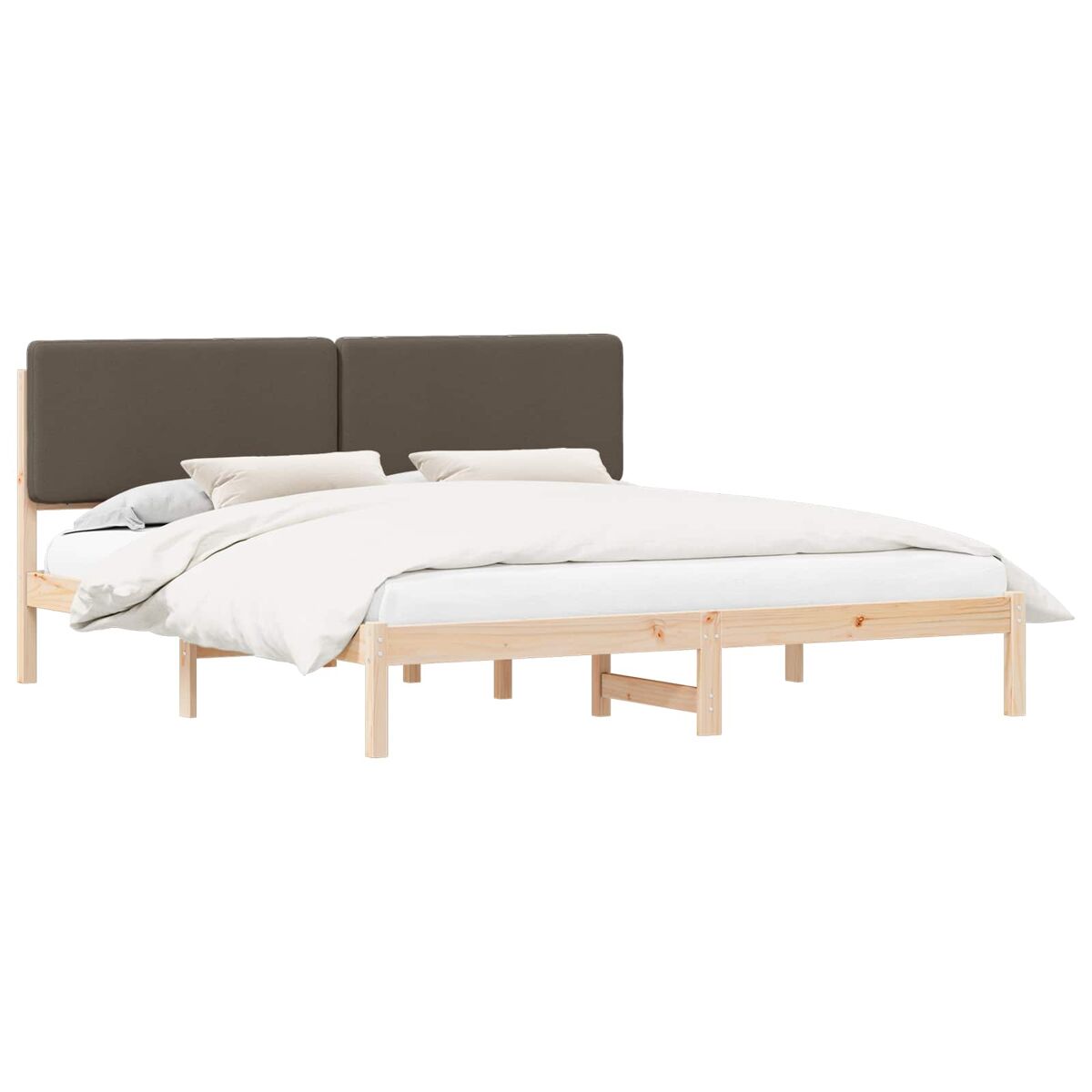 Estrutura de cama de casal moderno com cabeceira estofada cinzento-acastanhado