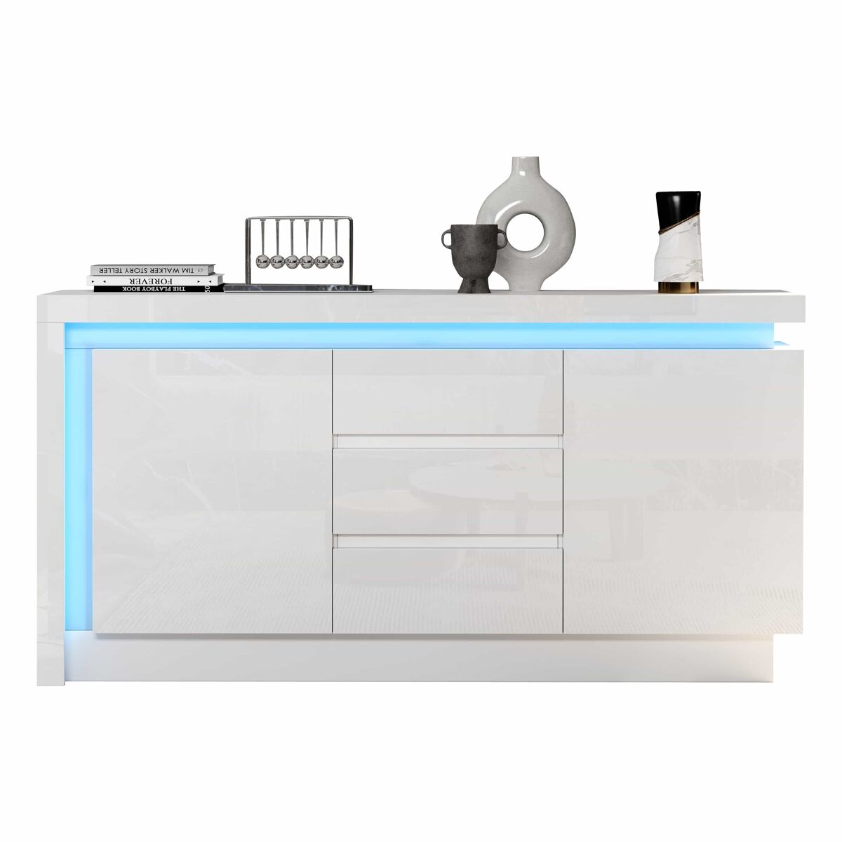 Aparador 140x35x72 cm - cômoda com 3 gavetas e 2 portas - blanc