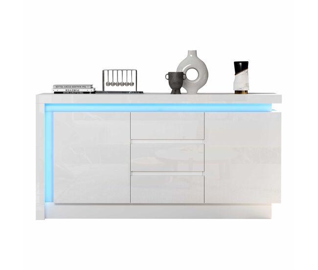 Aparador 140x35x72 cm - cômoda com 3 gavetas e 2 portas - blanc