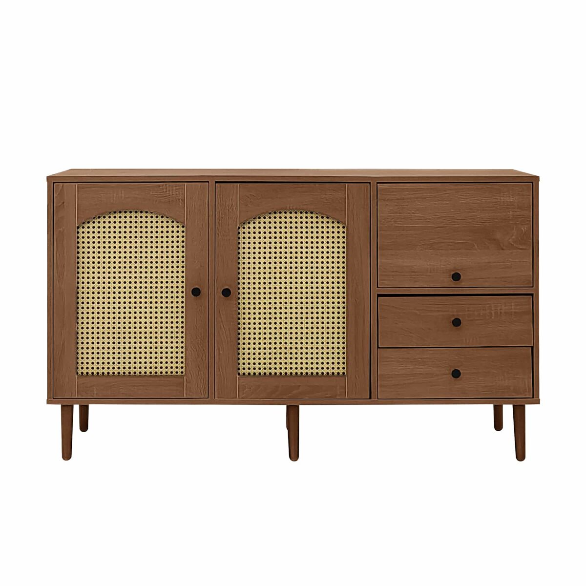 Aparador estilo rústico 130x75,5x40 cm - portas em rattan, fecho magnético, étagères ajustáveis - design elegante e versátil - cor madeira