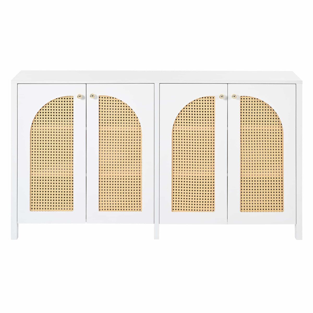 Aparador moderno com prateleiras reguláveis - portas de rotim - mdf - branco