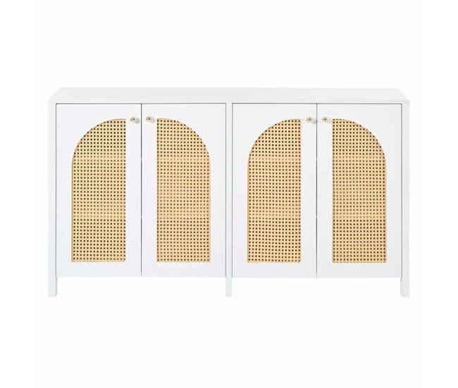 Aparador moderno com prateleiras reguláveis - portas de rotim - mdf - branco
