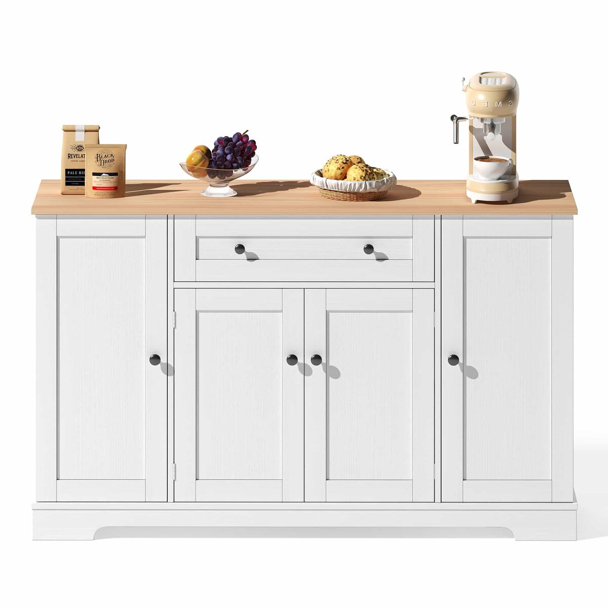 Buffet multifuncional 138 cm - com gaveta, portas com étagères e étagères ajustáveis - design moderno com proteção antiderrapante